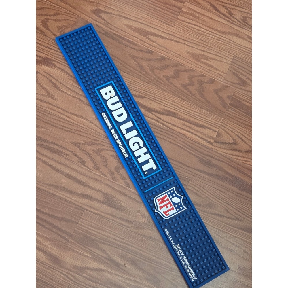 Bud  NFL Official‎ Beer Sponsor Blue Rubber Bar Rail Runner Mat 23.5x3.5 2016